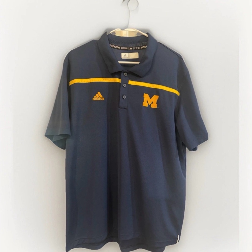 Adidas XL Men's Polo Shirt Navy Blue Michigan Football Wolverines NCAA